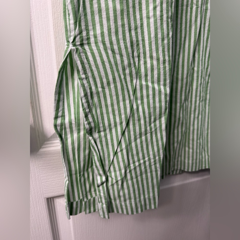 ebossy Boho Striped Button Up Side Slit Mid Long Cotton Shirt Dress with Pockets - Picture 10 of 16